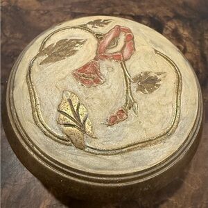 Vintage Indian Cloisonné Round Brass Trinket Box